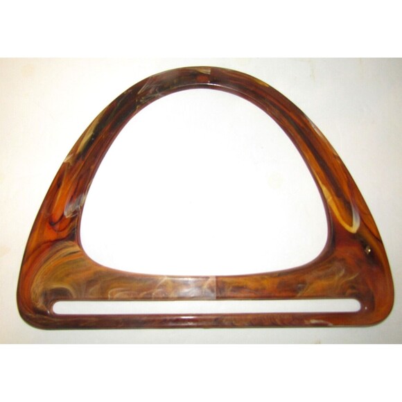 Macrame Purse Handles Vintage Brown Marble Swirl Bakelite Plastic Frames Set 2 - Picture 4 of 5